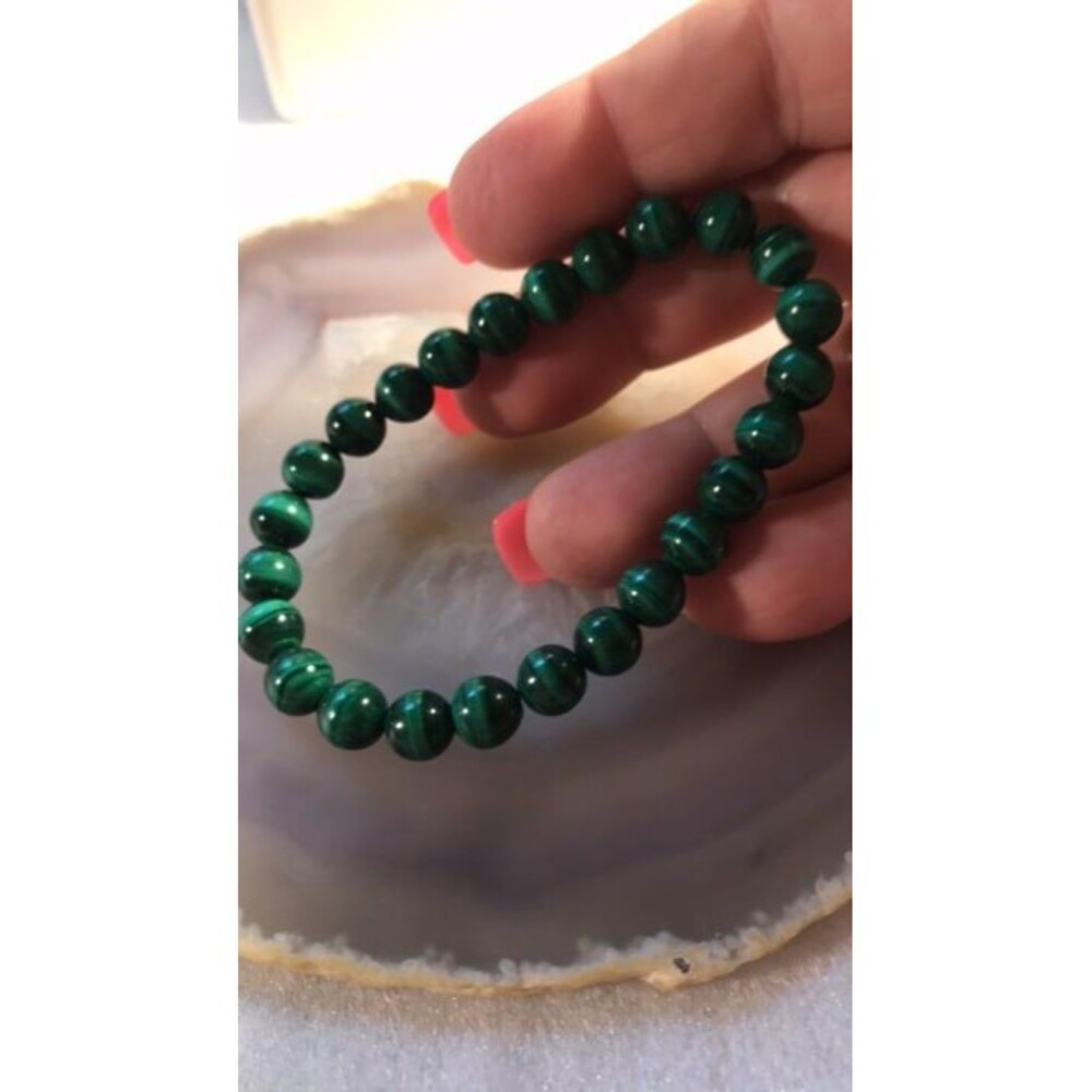 Genuine Malachite Beaded Stretch Bracele